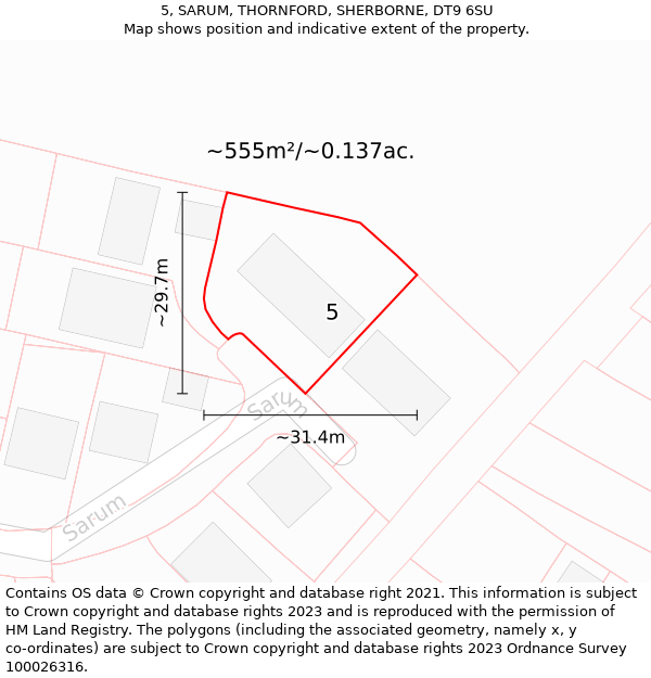 5, SARUM, THORNFORD, SHERBORNE, DT9 6SU: Plot and title map