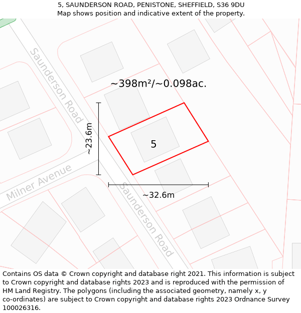 5, SAUNDERSON ROAD, PENISTONE, SHEFFIELD, S36 9DU: Plot and title map