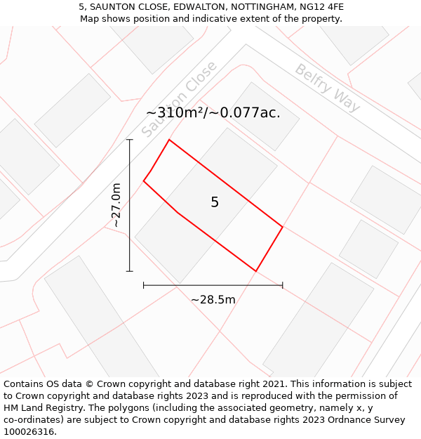 5, SAUNTON CLOSE, EDWALTON, NOTTINGHAM, NG12 4FE: Plot and title map