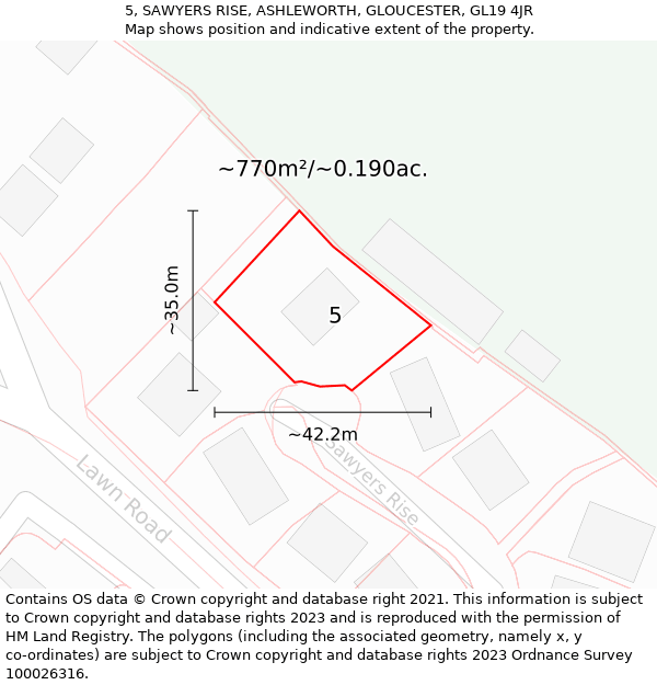 5, SAWYERS RISE, ASHLEWORTH, GLOUCESTER, GL19 4JR: Plot and title map