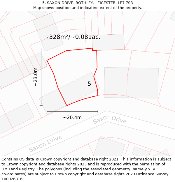 5, SAXON DRIVE, ROTHLEY, LEICESTER, LE7 7SR: Plot and title map
