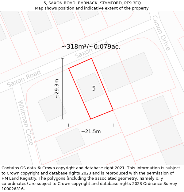 5, SAXON ROAD, BARNACK, STAMFORD, PE9 3EQ: Plot and title map