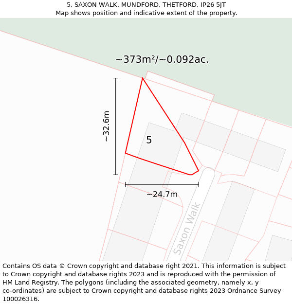 5, SAXON WALK, MUNDFORD, THETFORD, IP26 5JT: Plot and title map