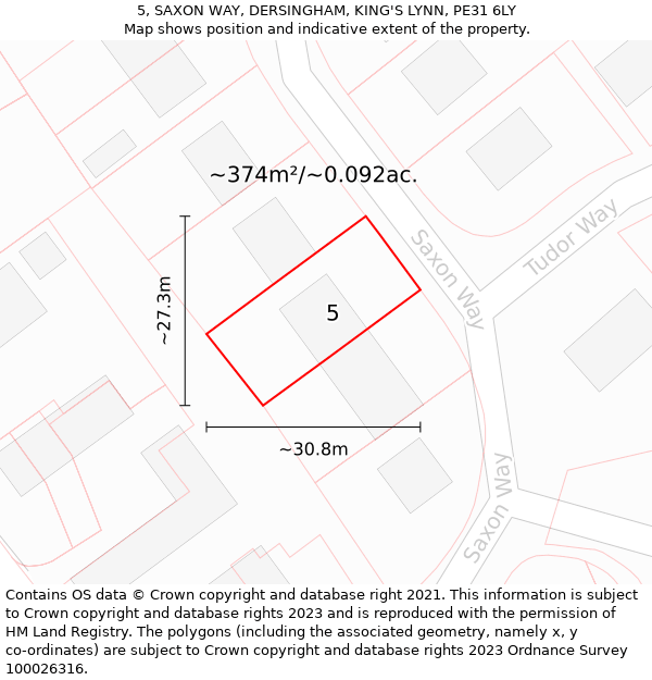 5, SAXON WAY, DERSINGHAM, KING'S LYNN, PE31 6LY: Plot and title map