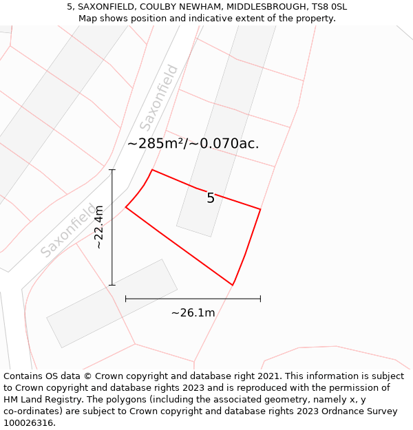 5, SAXONFIELD, COULBY NEWHAM, MIDDLESBROUGH, TS8 0SL: Plot and title map