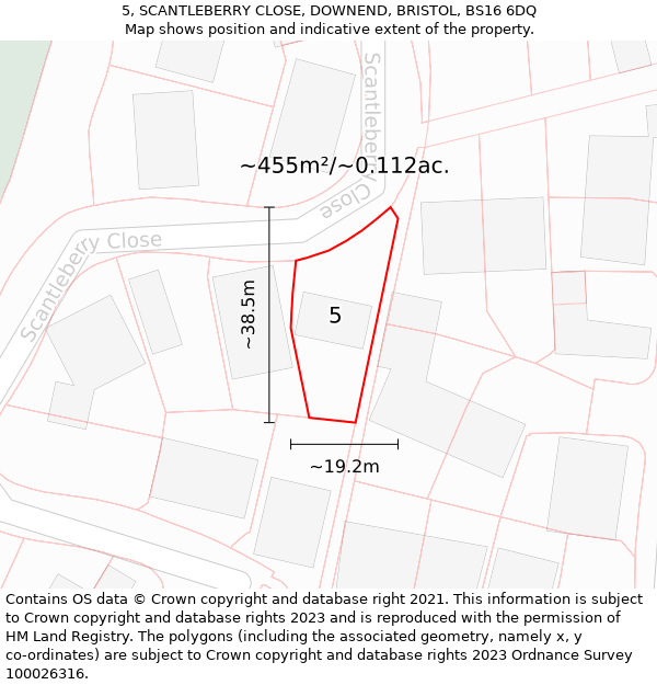 5, SCANTLEBERRY CLOSE, DOWNEND, BRISTOL, BS16 6DQ: Plot and title map