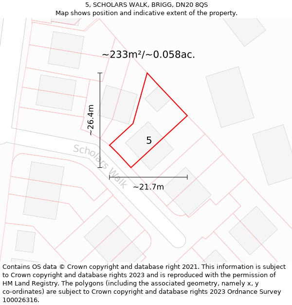 5, SCHOLARS WALK, BRIGG, DN20 8QS: Plot and title map