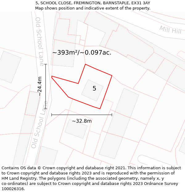 5, SCHOOL CLOSE, FREMINGTON, BARNSTAPLE, EX31 3AY: Plot and title map