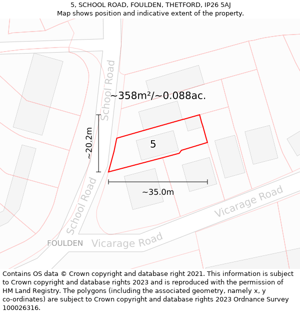 5, SCHOOL ROAD, FOULDEN, THETFORD, IP26 5AJ: Plot and title map