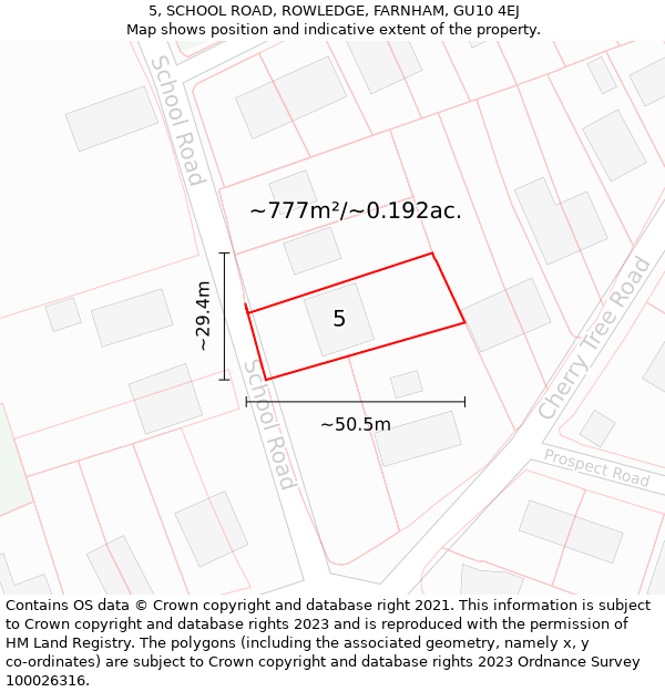 5, SCHOOL ROAD, ROWLEDGE, FARNHAM, GU10 4EJ: Plot and title map