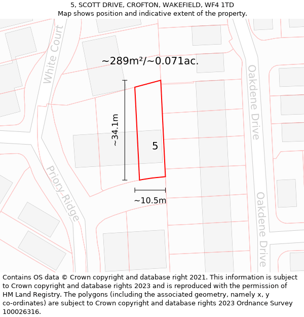 5, SCOTT DRIVE, CROFTON, WAKEFIELD, WF4 1TD: Plot and title map