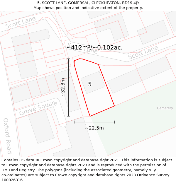 5, SCOTT LANE, GOMERSAL, CLECKHEATON, BD19 4JY: Plot and title map