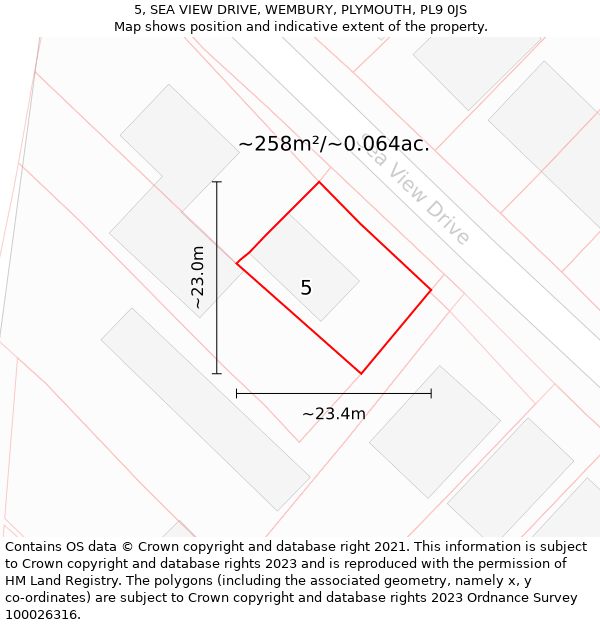 5, SEA VIEW DRIVE, WEMBURY, PLYMOUTH, PL9 0JS: Plot and title map