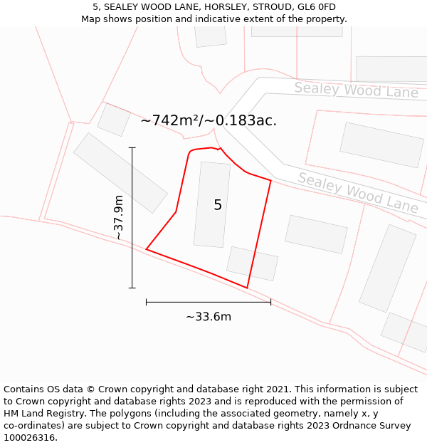 5, SEALEY WOOD LANE, HORSLEY, STROUD, GL6 0FD: Plot and title map
