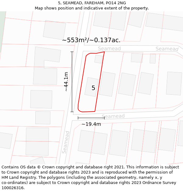 5, SEAMEAD, FAREHAM, PO14 2NG: Plot and title map