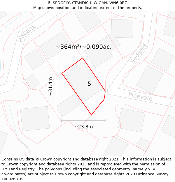5, SEDGELY, STANDISH, WIGAN, WN6 0BZ: Plot and title map