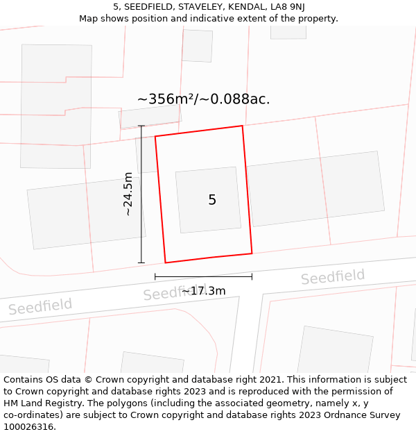 5, SEEDFIELD, STAVELEY, KENDAL, LA8 9NJ: Plot and title map