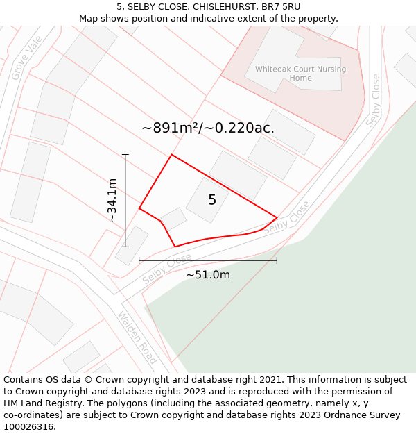 5, SELBY CLOSE, CHISLEHURST, BR7 5RU: Plot and title map