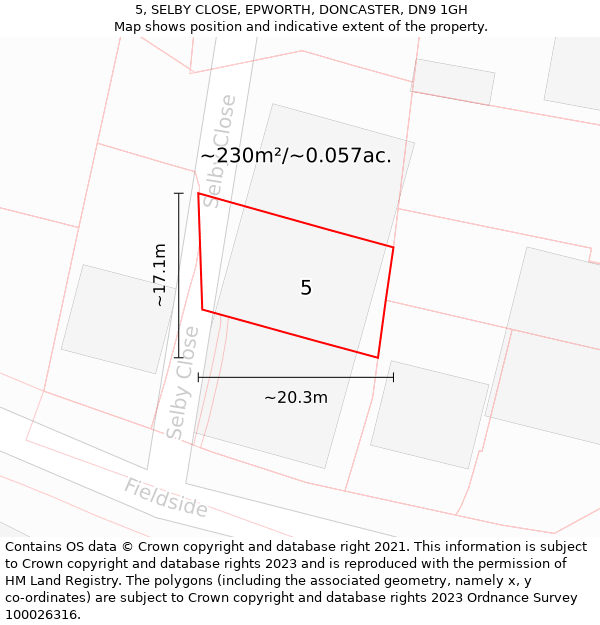 5, SELBY CLOSE, EPWORTH, DONCASTER, DN9 1GH: Plot and title map