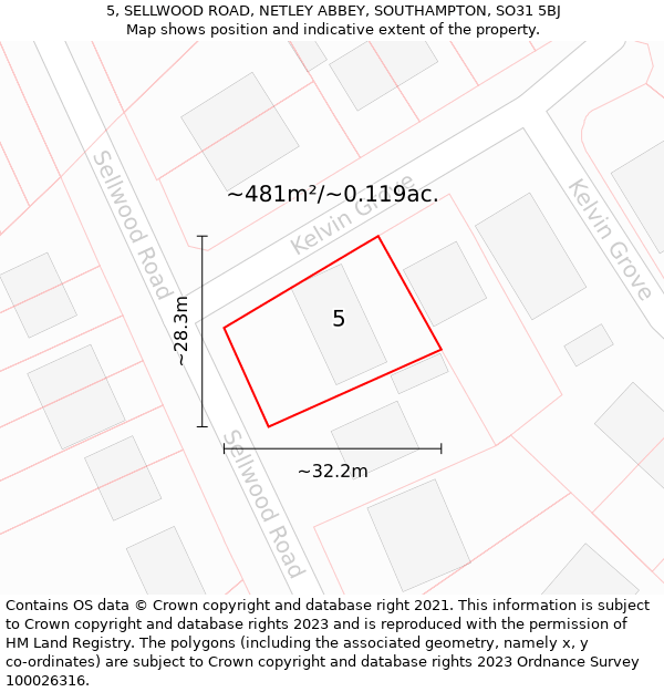 5, SELLWOOD ROAD, NETLEY ABBEY, SOUTHAMPTON, SO31 5BJ: Plot and title map