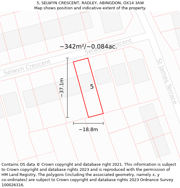 5, SELWYN CRESCENT, RADLEY, ABINGDON, OX14 3AW: Plot and title map