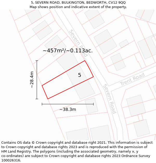 5, SEVERN ROAD, BULKINGTON, BEDWORTH, CV12 9QQ: Plot and title map