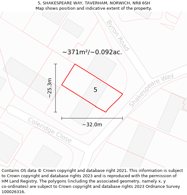 5, SHAKESPEARE WAY, TAVERHAM, NORWICH, NR8 6SH: Plot and title map