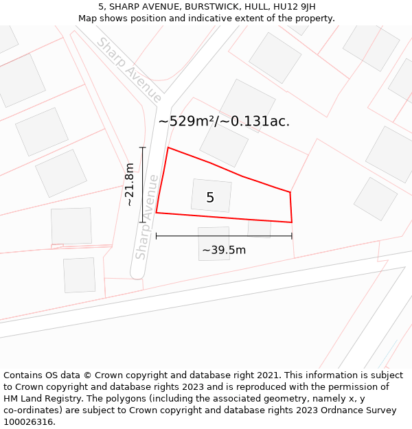 5, SHARP AVENUE, BURSTWICK, HULL, HU12 9JH: Plot and title map