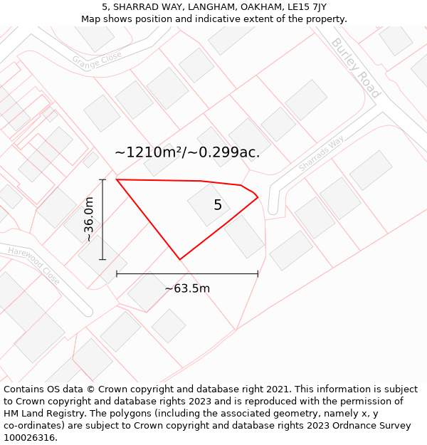 5, SHARRAD WAY, LANGHAM, OAKHAM, LE15 7JY: Plot and title map