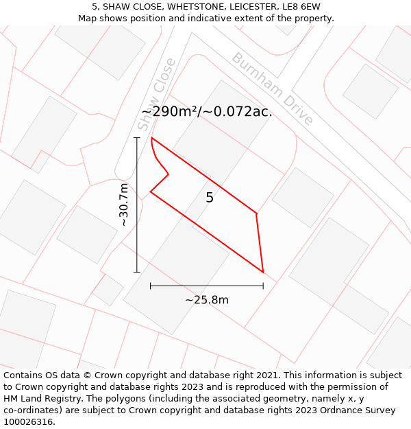 5, SHAW CLOSE, WHETSTONE, LEICESTER, LE8 6EW: Plot and title map