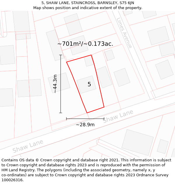 5, SHAW LANE, STAINCROSS, BARNSLEY, S75 6JN: Plot and title map