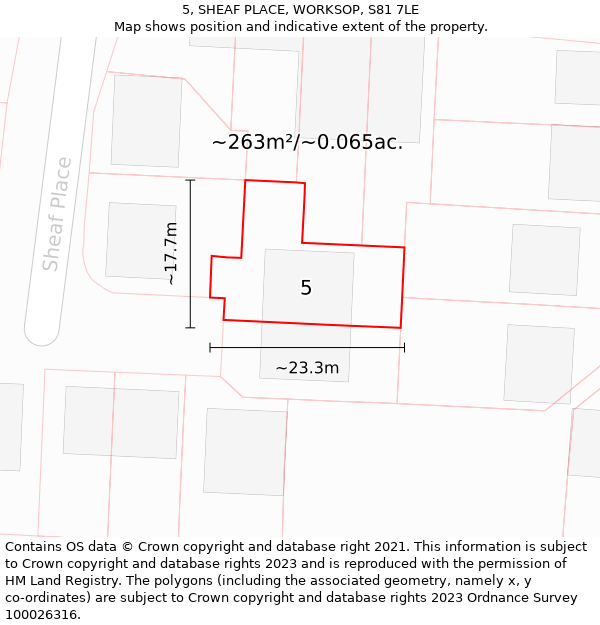 5, SHEAF PLACE, WORKSOP, S81 7LE: Plot and title map