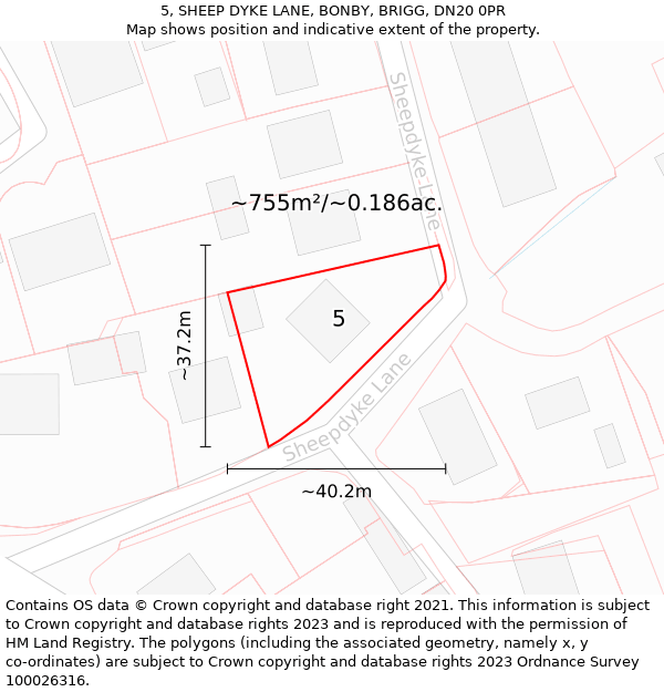 5, SHEEP DYKE LANE, BONBY, BRIGG, DN20 0PR: Plot and title map