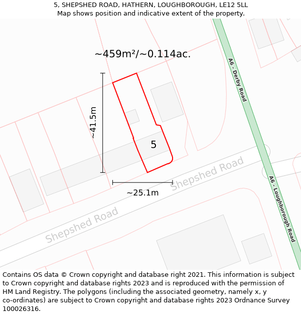 5, SHEPSHED ROAD, HATHERN, LOUGHBOROUGH, LE12 5LL: Plot and title map