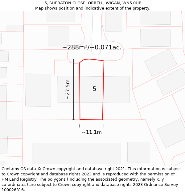 5, SHERATON CLOSE, ORRELL, WIGAN, WN5 0HB: Plot and title map