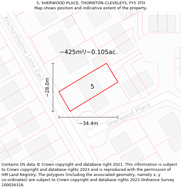 5, SHERWOOD PLACE, THORNTON-CLEVELEYS, FY5 3TH: Plot and title map