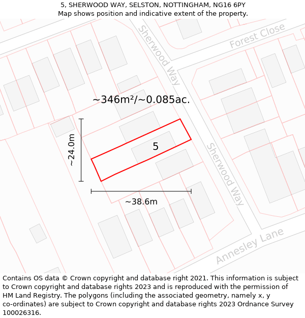 5, SHERWOOD WAY, SELSTON, NOTTINGHAM, NG16 6PY: Plot and title map