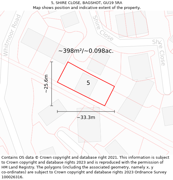 5, SHIRE CLOSE, BAGSHOT, GU19 5RA: Plot and title map