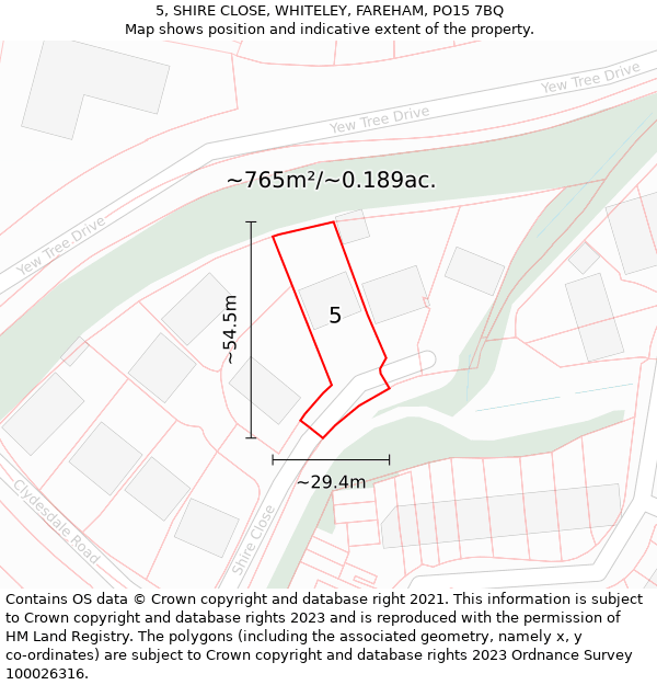 5, SHIRE CLOSE, WHITELEY, FAREHAM, PO15 7BQ: Plot and title map