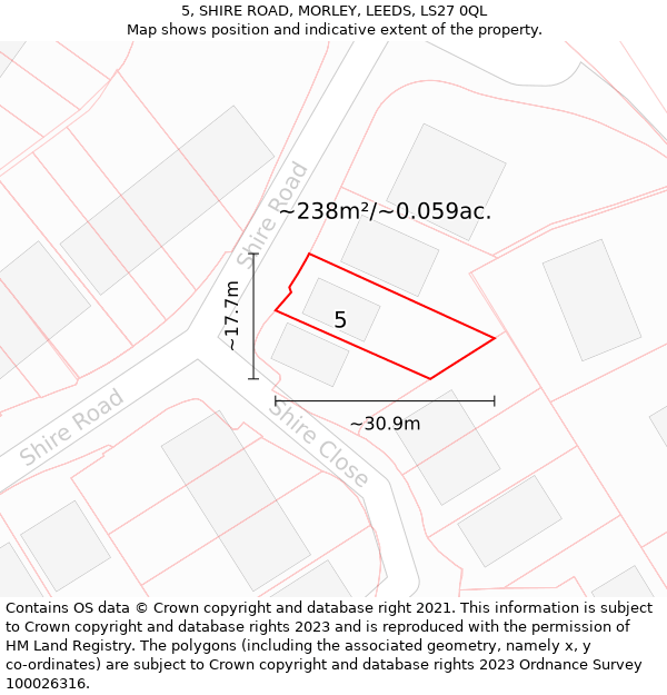 5, SHIRE ROAD, MORLEY, LEEDS, LS27 0QL: Plot and title map