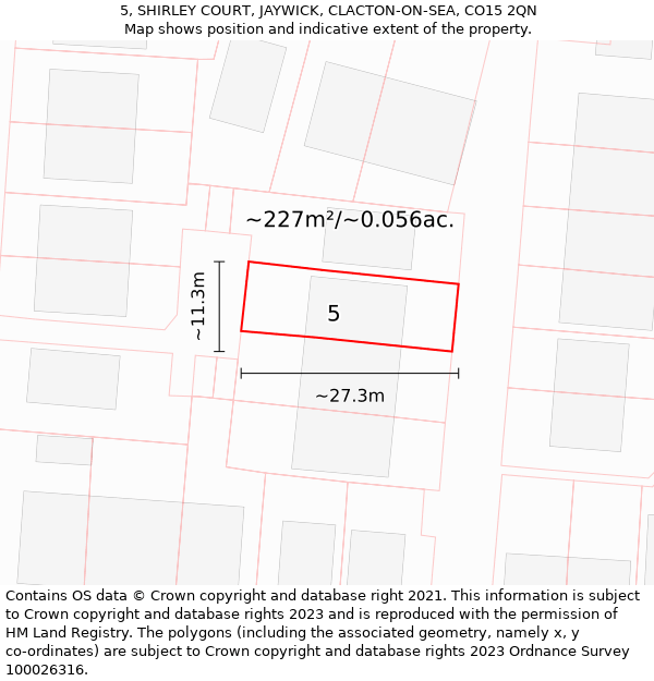 5, SHIRLEY COURT, JAYWICK, CLACTON-ON-SEA, CO15 2QN: Plot and title map