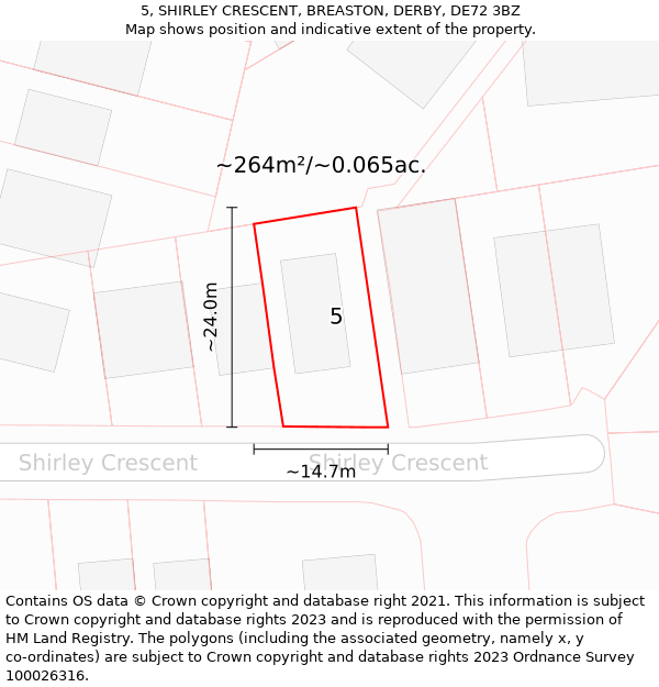 5, SHIRLEY CRESCENT, BREASTON, DERBY, DE72 3BZ: Plot and title map
