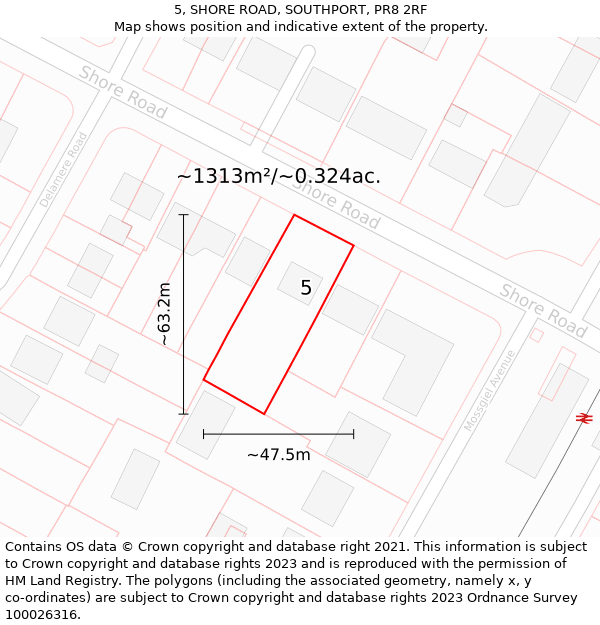 5, SHORE ROAD, SOUTHPORT, PR8 2RF: Plot and title map