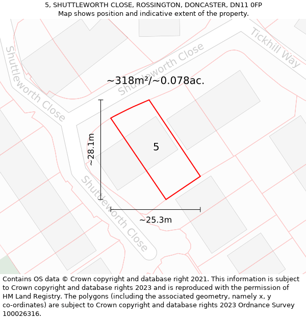 5, SHUTTLEWORTH CLOSE, ROSSINGTON, DONCASTER, DN11 0FP: Plot and title map