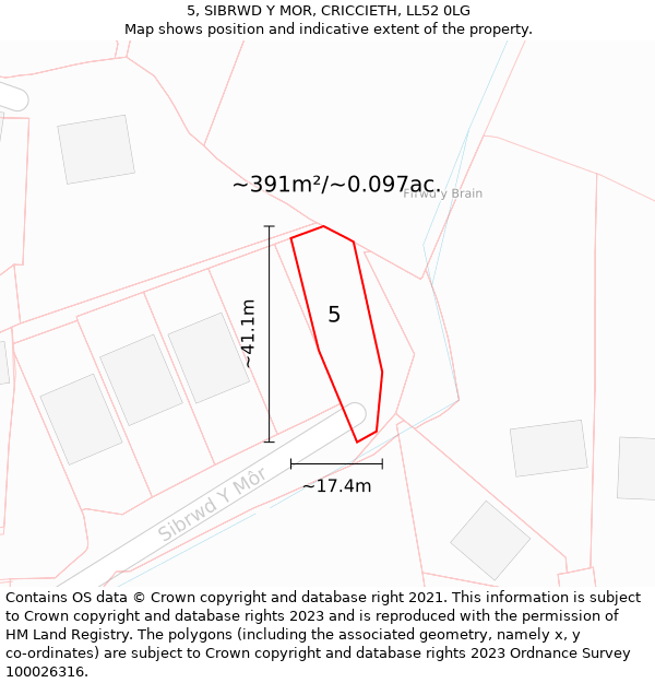 5, SIBRWD Y MOR, CRICCIETH, LL52 0LG: Plot and title map