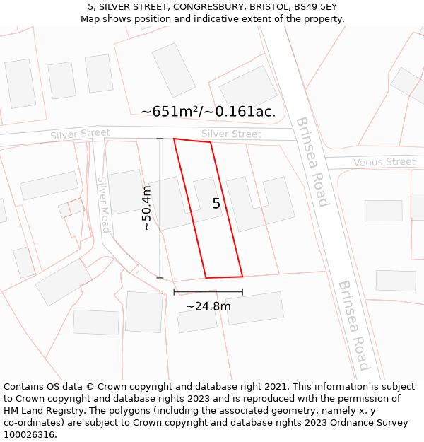 5, SILVER STREET, CONGRESBURY, BRISTOL, BS49 5EY: Plot and title map