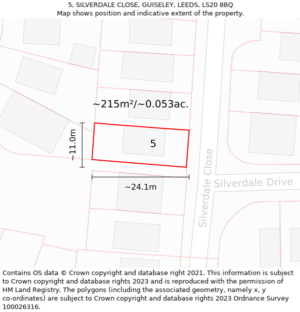 5, SILVERDALE CLOSE, GUISELEY, LEEDS, LS20 8BQ: Plot and title map