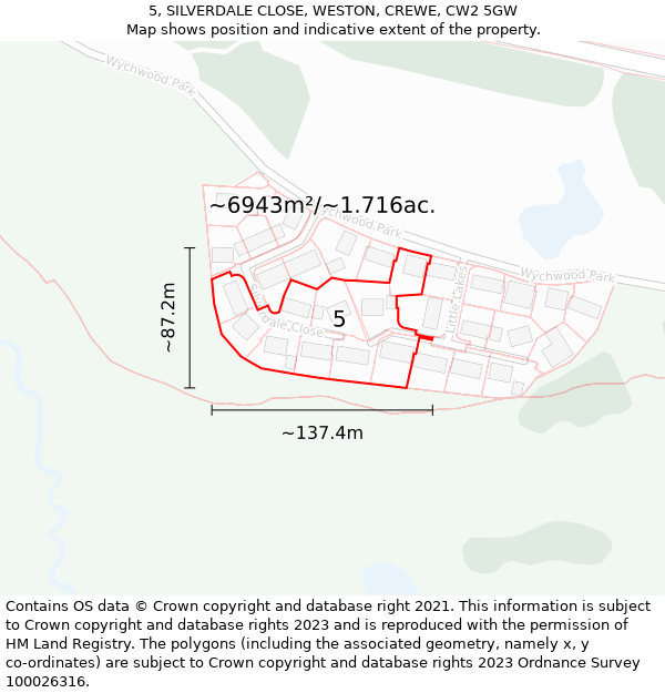 5, SILVERDALE CLOSE, WESTON, CREWE, CW2 5GW: Plot and title map