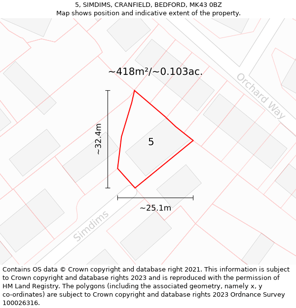 5, SIMDIMS, CRANFIELD, BEDFORD, MK43 0BZ: Plot and title map