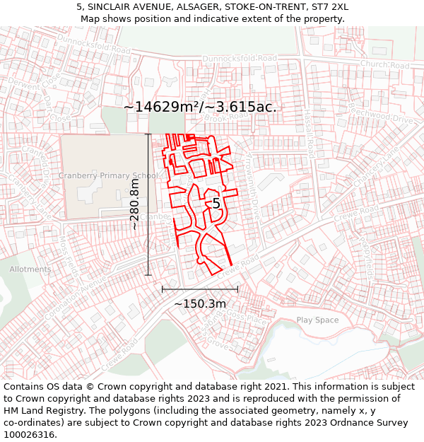 5, SINCLAIR AVENUE, ALSAGER, STOKE-ON-TRENT, ST7 2XL: Plot and title map